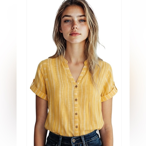 Club Z Collection Vintage Mustard Yellow Cotton Striped Tunic Dress - Picture 1 of 8